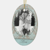 婚約結婚フォト写真ダマスク セラミックオーナメント (左)