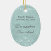 婚約結婚フォト写真ダマスク セラミックオーナメント (裏面)