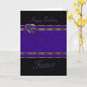 婚約者のバースデー・カードのモダンなデザイン、紫色およびbla カード (黄色い花)