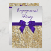 婚約金ゴールドシークインズ深いパ王室のープルボウ 招待状 (正面/裏面)