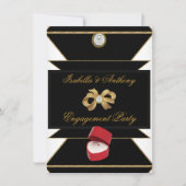 婚約金ゴールドダイヤモンドリングや輪レッドブラックパーティー 招待状 (正面)