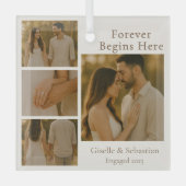 婚約4フォトコラージュクリスマスホリデー ガラスオーナメント (正面)