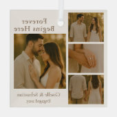 婚約4フォトコラージュクリスマスホリデー ガラスオーナメント (裏面)