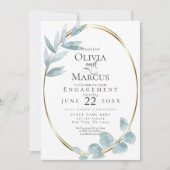 婚約 |ほこりっぽい青い水色ユーカリ 招待状 (正面)
