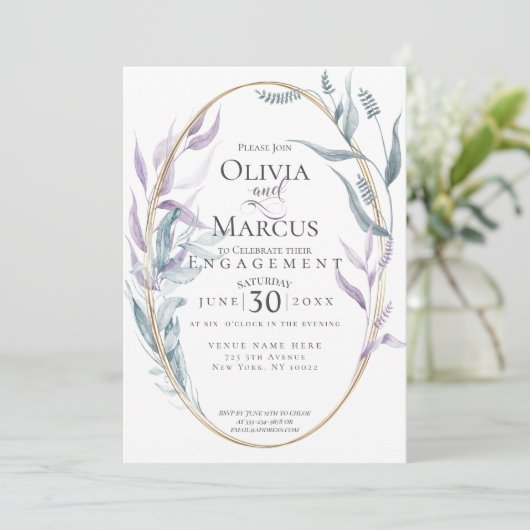 婚約 |ほこりっぽい青と紫の葉 招待状 (スタンド正面)