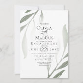 婚約 |セージ緑のオリーブの枝の水色 招待状 (正面)