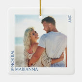 婚約 & ブライト 2 四角 婚約 写真 セラミックオーナメント (裏面)