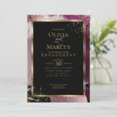 婚約 |モダン抽象芸術はっきりしたワインストローク 招待状 (スタンド正面)