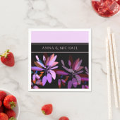 婚約/光エレガント薄紫と黒フローラ スタンダードカクテルナプキン (インサイチュ)