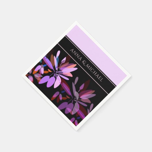 婚約/光エレガント薄紫と黒フローラ スタンダードカクテルナプキン (角)