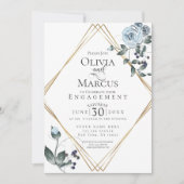 婚約 |埃っぽい青い水色のフローラ 招待状 (正面)