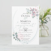 婚約 | 水モダン色ユーカリの葉 招待状 (スタンド正面)