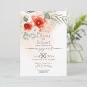 婚約 |水彩の花と葉 招待状 (スタンド正面)