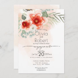 婚約 |水彩の花と葉 招待状