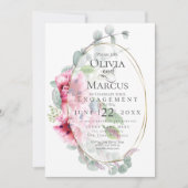 婚約 | 水彩ピンクポピスユーカリ 招待状 (正面)