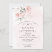 婚約 |水彩赤面ピンクの花 招待状 (正面)