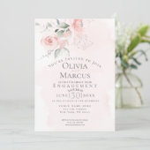 婚約 |水彩赤面ピンクの花 招待状 (スタンド正面)