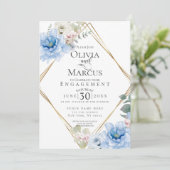 婚約 |熱帯ブルーウォーターカラーの花 招待状 (スタンド正面)