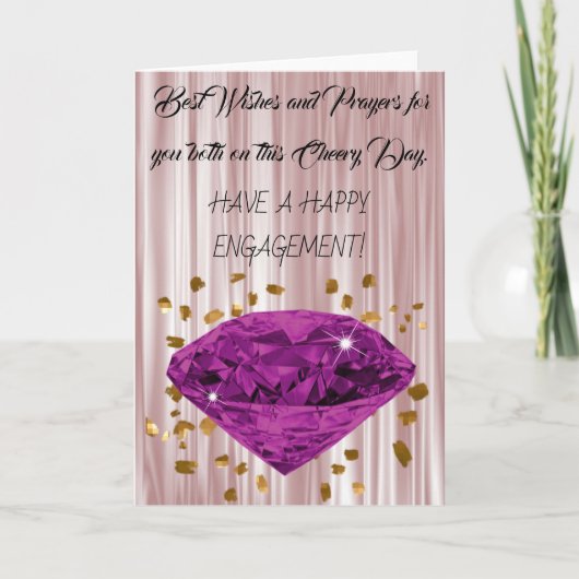 婚約、金ゴールドパープルダイヤモンドおめでとう カード (正面)