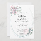 婚約 | 風通しの良い水色のユーカリの葉 招待状 (正面)