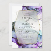 婚約 | Intense Indigoティール(緑がかった色)抽象芸術インク 招待状 (正面)