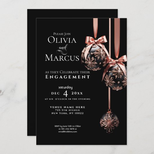 婚約 | Winter Pink and Onyx Bables 招待状 (正面/裏面)