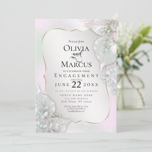 婚約 | Wispy Pink Shimmery葉 招待状 (スタンド正面)