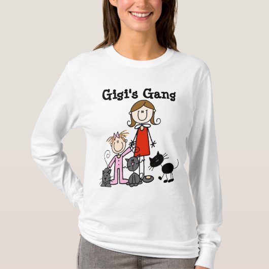 婦人と小さな女の子と三匹の猫 Tシャツ (正面)