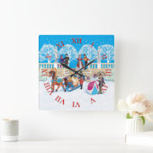 婦人や夫が公園を散歩していた スクエア壁時計 (ホーム)