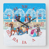 婦人や夫が公園を散歩していた スクエア壁時計 (正面)