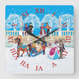 婦人や夫が公園を散歩していた スクエア壁時計