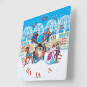 婦人や夫が公園を散歩していた スクエア壁時計 (傾斜)