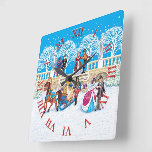 婦人や夫が公園を散歩していた スクエア壁時計 (傾斜)