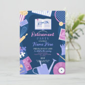 婦人定年パーティー趣味ネイビー 招待状 (スタンド正面)