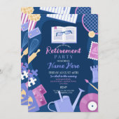 婦人定年パーティー趣味ネイビー 招待状 (正面/裏面)