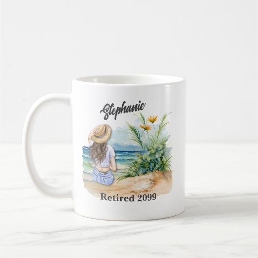 婦人定年ビーチテーマエレガント花 コーヒーマグカップ (左)