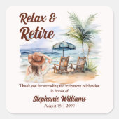 婦人定年ビーチ椅子をテーマにしたパーティー スクエアシール (正面)