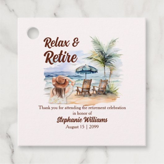 婦人定年ビーチ椅子をテーマにしたパーティー フェイバータグ (正面)