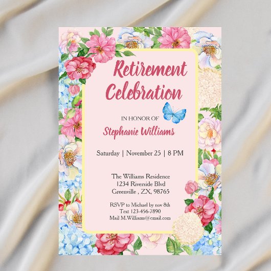 婦人定年フローラ縁どカラフル 招待状
