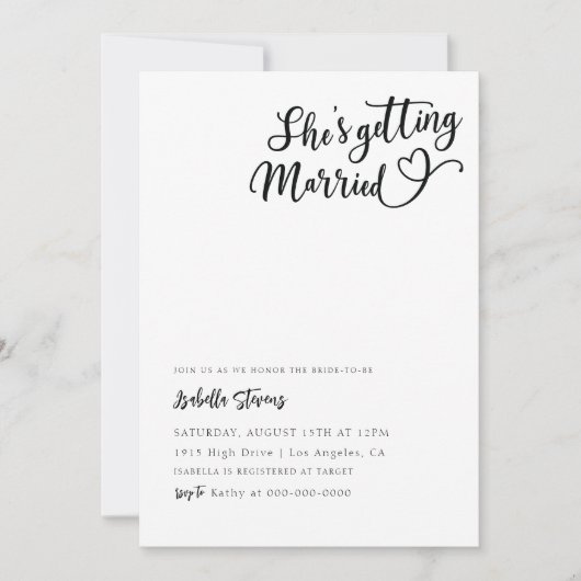 嫁に行くハートブライダルシャワー 招待状 (正面)