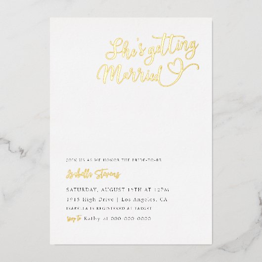 嫁に行くハートブライダルシャワー 箔招待状 (正面)