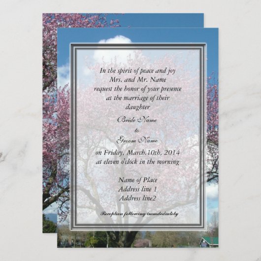 嫁結婚嫁の招待さくらんぼ 招待状 (正面/裏面)