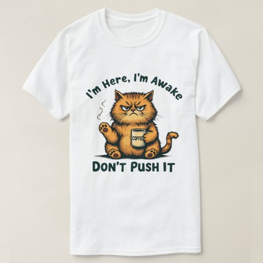 嫌な猫おもしろい猫が来たから起きてる Tシャツ (デザイン正面)