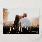 嬉しいクリスマスエレガントブラック金ゴールドフォイル写真 箔シーズンカード (正面)