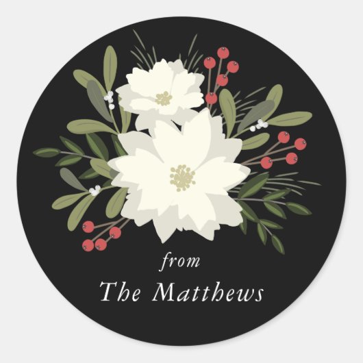 嬉しいポインセチア-クリスマスStickerl ラウンドシール (正面)