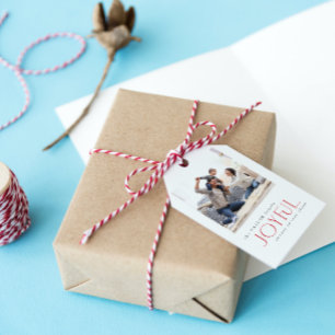 嬉しいモダンタイポグラフィ赤いクリスマスの写真 ギフトタグ