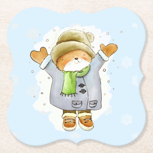 嬉しい冬猫 ペーパーコースター (正面)