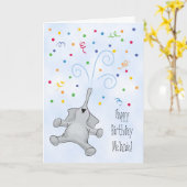 嬉しい象との名前をカスタムするの誕生日 カード (黄色い花)