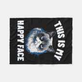 嬉しい顔おもしろいで、不機嫌な顔の猫 フリースブランケット (正面(横))