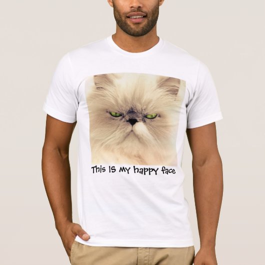 嬉しい顔おもしろい猫Tシャツ Tシャツ (正面)